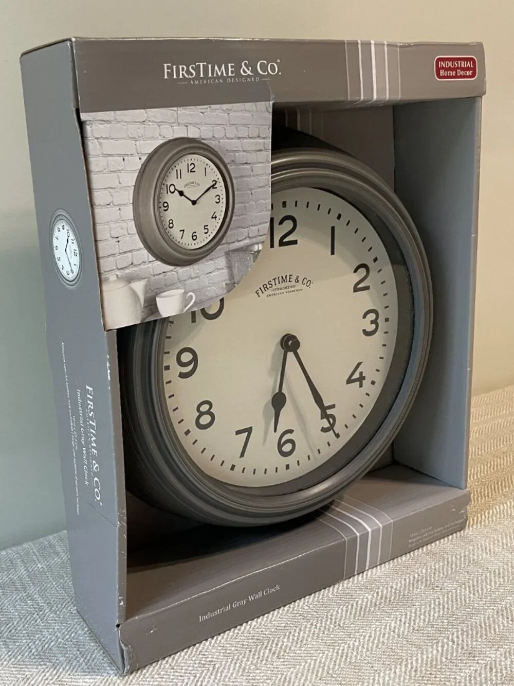 NEW FirstTime & Co. 10-in Industrial Gray Quartz Wall Clock #40233, time decor